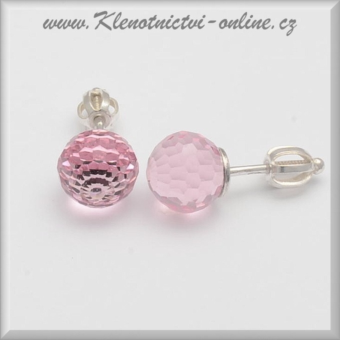 Stříbrné náušnice s růžovým kamenem
