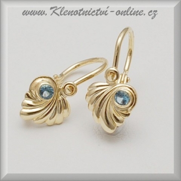 Dětské náušnice ve tvaru srdíček s modrým kamínkem