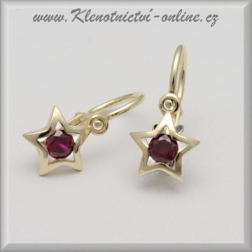 Zlaté dětské náušnice s červenýn kamínken