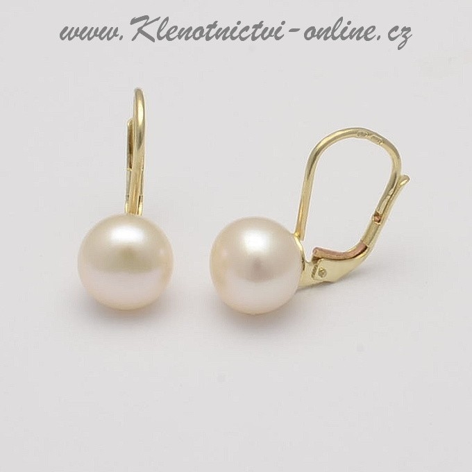 Zlaté náušnice s bílou perlou