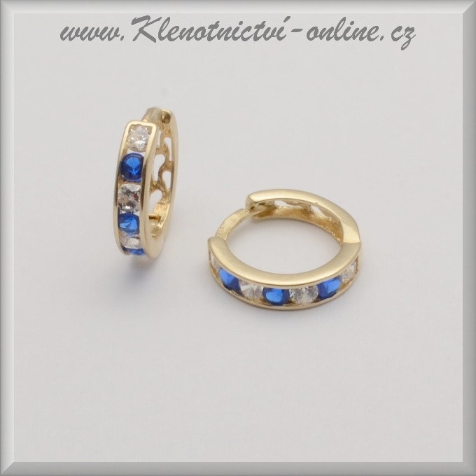 Zlaté zirkonové kruhy s modrými kamínky