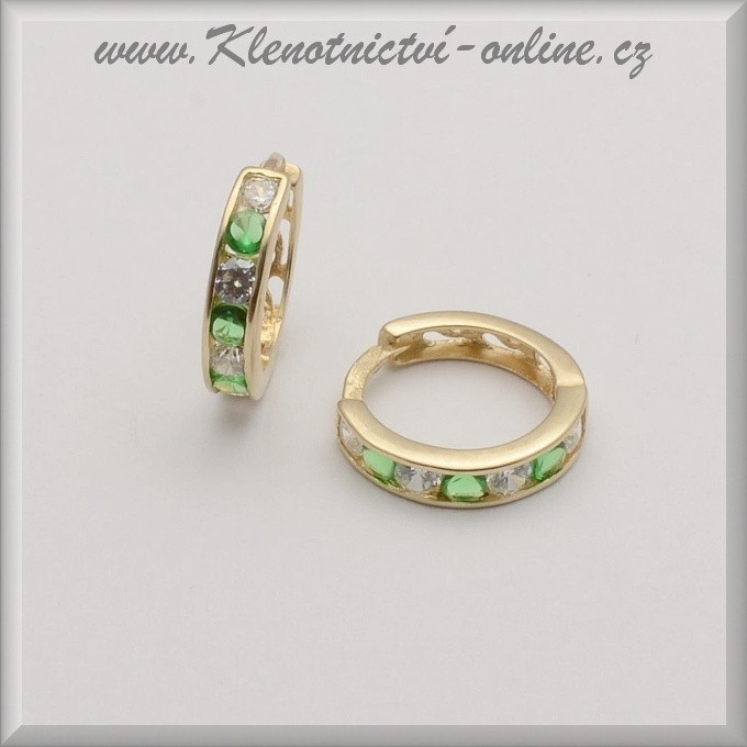 Zlaté zirkonové kruhy s zelenými kamínky
